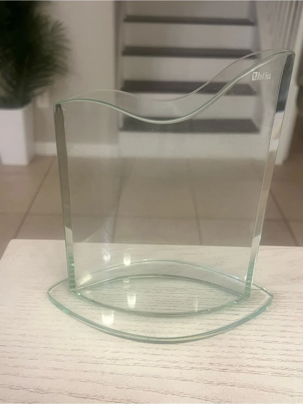 Vintage Red Sea Brand Glass Art Unique Shaped Clear Vase with Base